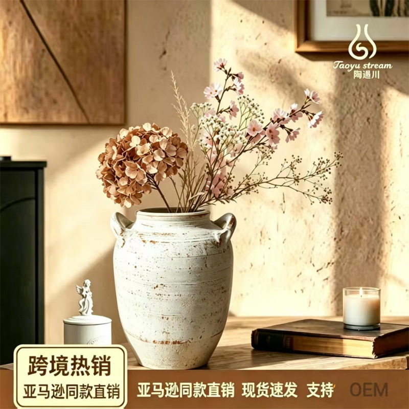 Vintage distressed ceramic vases wholesale, new Chinese-style light luxury home decor, versatile dry flower arrangement containers with a high-end feel Vintage distressed ceramic vases wholesale, new Chinese-style light luxury home decor, versatile dry flower arrangement containers with a high-end feel