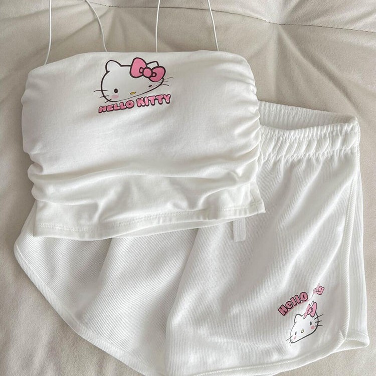2025 Summer New Pajamas for Women, Striped Shorts, Casual Camisole, Cute Kt Cat Hot Girl Loungewear