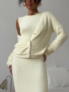 Костюм вязаное платье вязание кардиган + платье установите