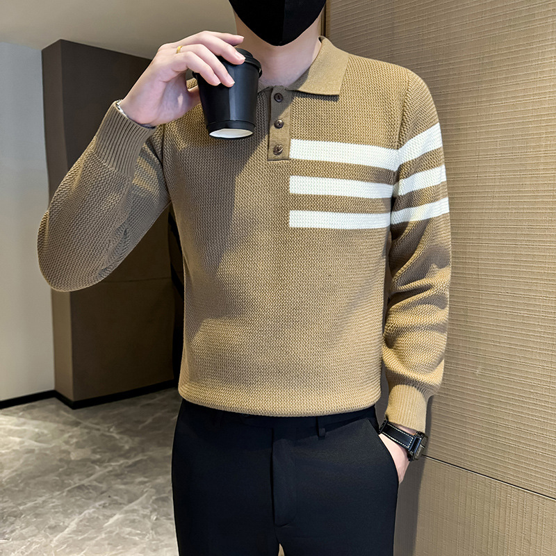 Polo camiseta de punto a rayas suéter hombre de negocios otoño invierno suéter comercio exterior transfronterizo mayorista ropa de hombre