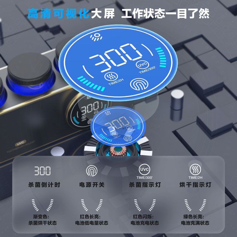 紫外線歯ブラシ滅菌器インテリジェント滅菌壁掛けパンチフリー浴室電動歯ブラシ乾燥ラック|undefined