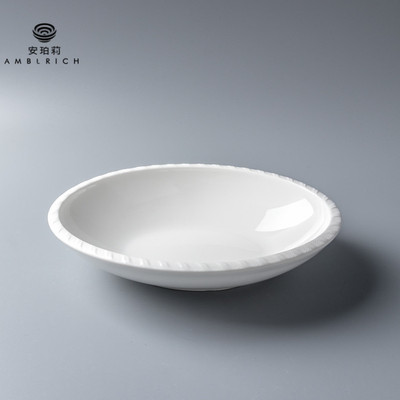 厂家批发厚唇编织椭圆形深盘简约9寸凉拌无骨鸡爪碗后厨白瓷餐具|ru