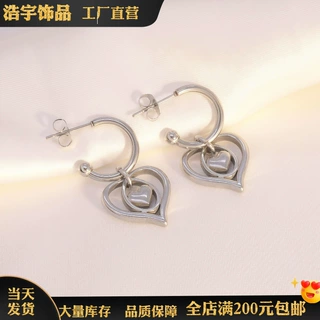 新品跨境欧美饰品不锈钢C形爱心吊坠耳环ins耳饰潮流复古小额批发