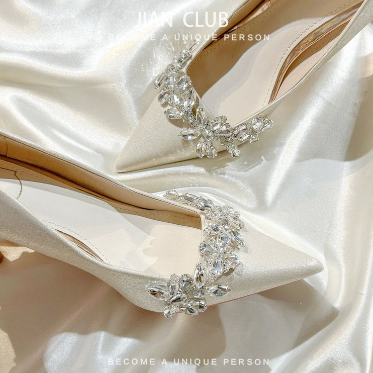 Wedding Shoes, Bridal Shoes, Xiuhe Rhinestone Wedding and Engagement High Heels, Thin Heels, 2026 New Model