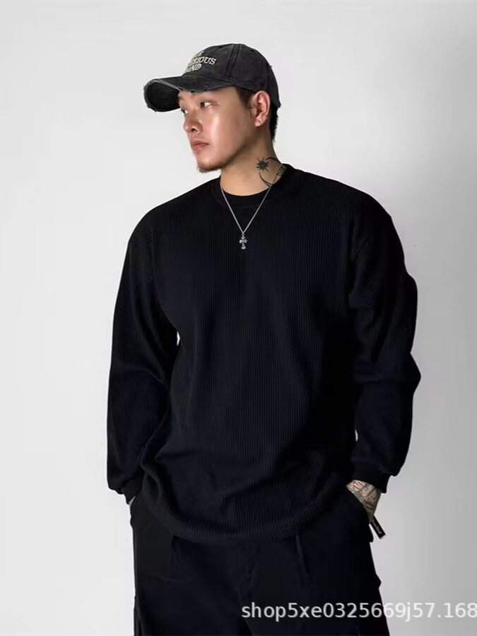 アメリカ式の小さい襟元のワッフルのガードルの男性のヨーロッパの商品は長袖の工装のtシャツを修理します。