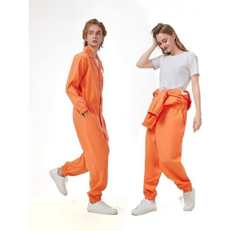 跨境万圣节cos囚犯服装扮演服犯人服监狱制服套装橙色连体囚犯服|undefined