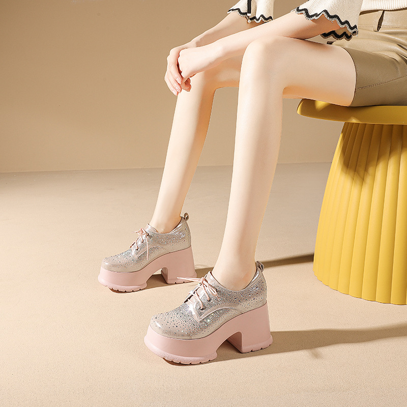 Giày cao gót nữ đế xuồng platform gót thô 10 cm — Màu đen