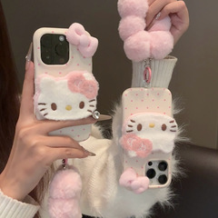 ぬいぐるみkt猫リンゴ16promax携帯ケースiPhone15Pro新13女12ソフトカバー14手綱XR