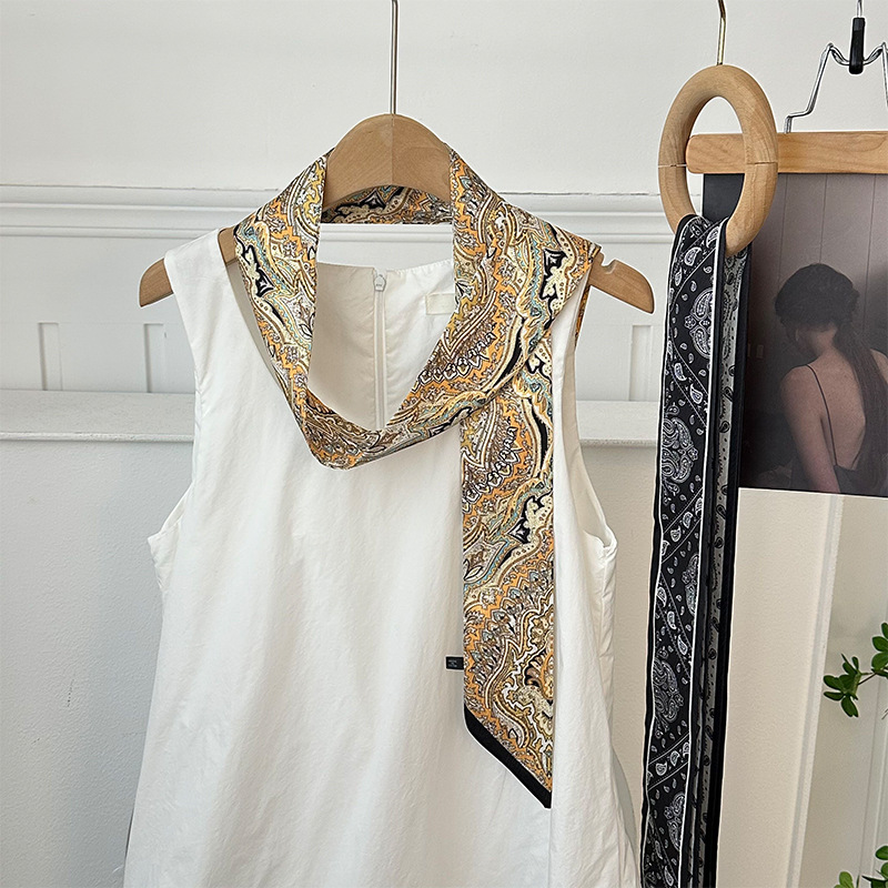 Pañuelo de seda, banda larga, sensación de alta calidad, bufanda pequeña decorativa, bolsa de toalla de seda, envuelta, pañuelo floral, cinta para el cabello, serpentín para el cabello