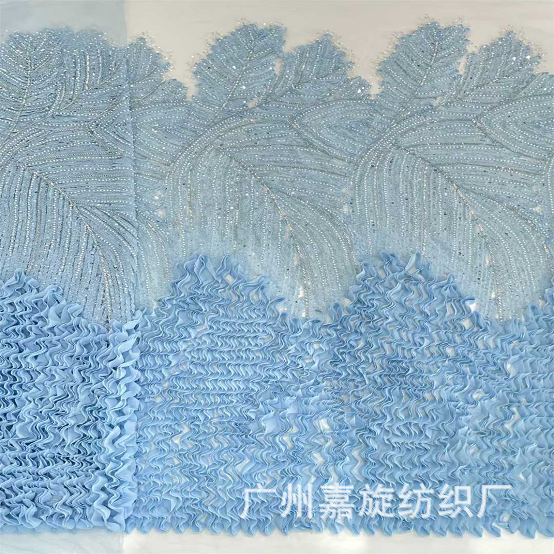 Nueva Tela de Vestido de Novia con Cuentas y Patrón de Ondas Verticales Estéreo de Doble Capa, Tela para Ropa Infantil, Tela de Encaje de Oriente Medio y África