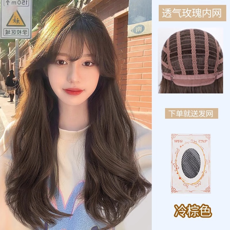 Peruca de cabello largo de mujer natural toda la cabeza tipo ondulado largo rizado cabello largo de simulación de cabello largo completo cabello humano verdadero cubierta de cabello