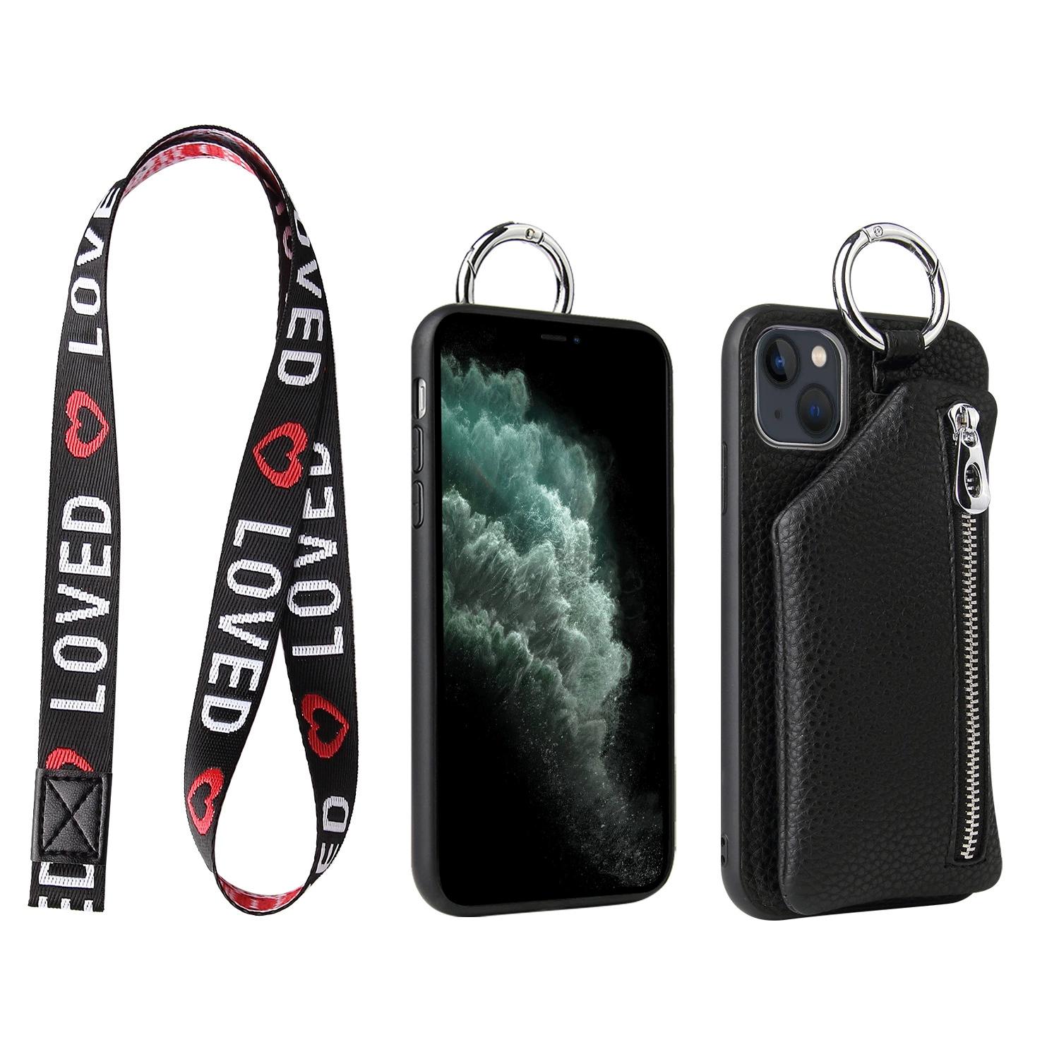 Чехол для телефона (Apple) iPhone 12 / 13 Pro / 13 Pro Max — чехол через плечо с кожухом-кошельком и страховкой, квадратный стиль монеты