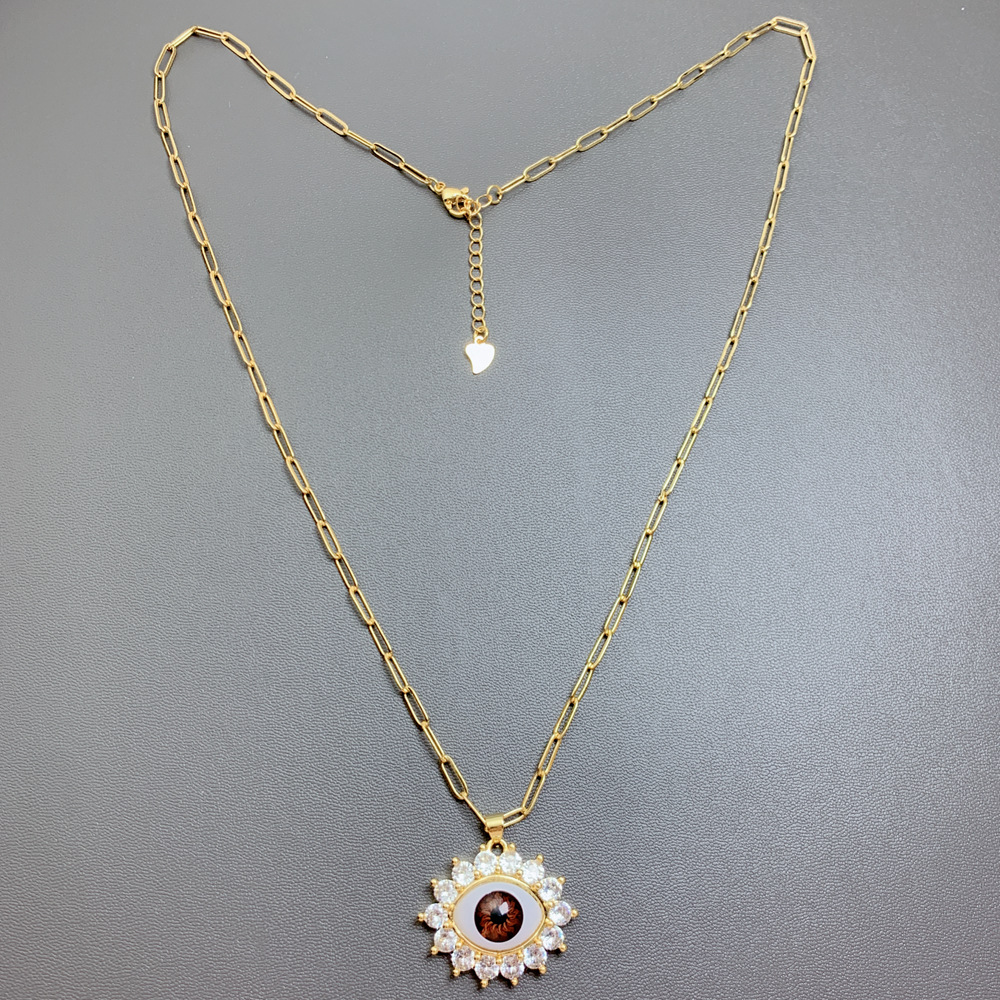 Fashion Eye Copper Plating Inlay Resin Zircon Pendant Necklace 1 Piece