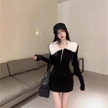 小香风毛毛领连衣裙女秋冬性感姐姐包臀小妈短裙内搭裙子修身气质