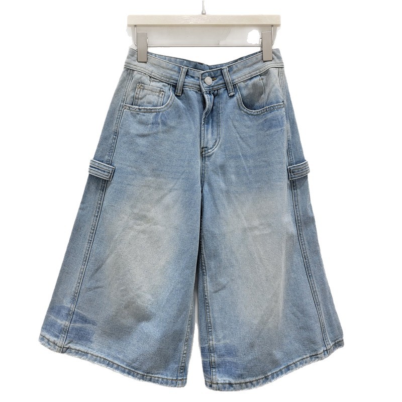 Pantalón Corto de Mezclilla de Tiro Alto Holgado de Poliéster Efecto Desgastado image 5