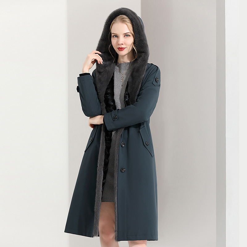 New Mink Liner Detachable Parker Clothing Women's Hooded Long Nie Overcome Fur Coat Fur Integrated