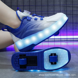 Factory a generation of cross-border children's heeb shoes automatic charging girls skates students double wheel shoes with lights