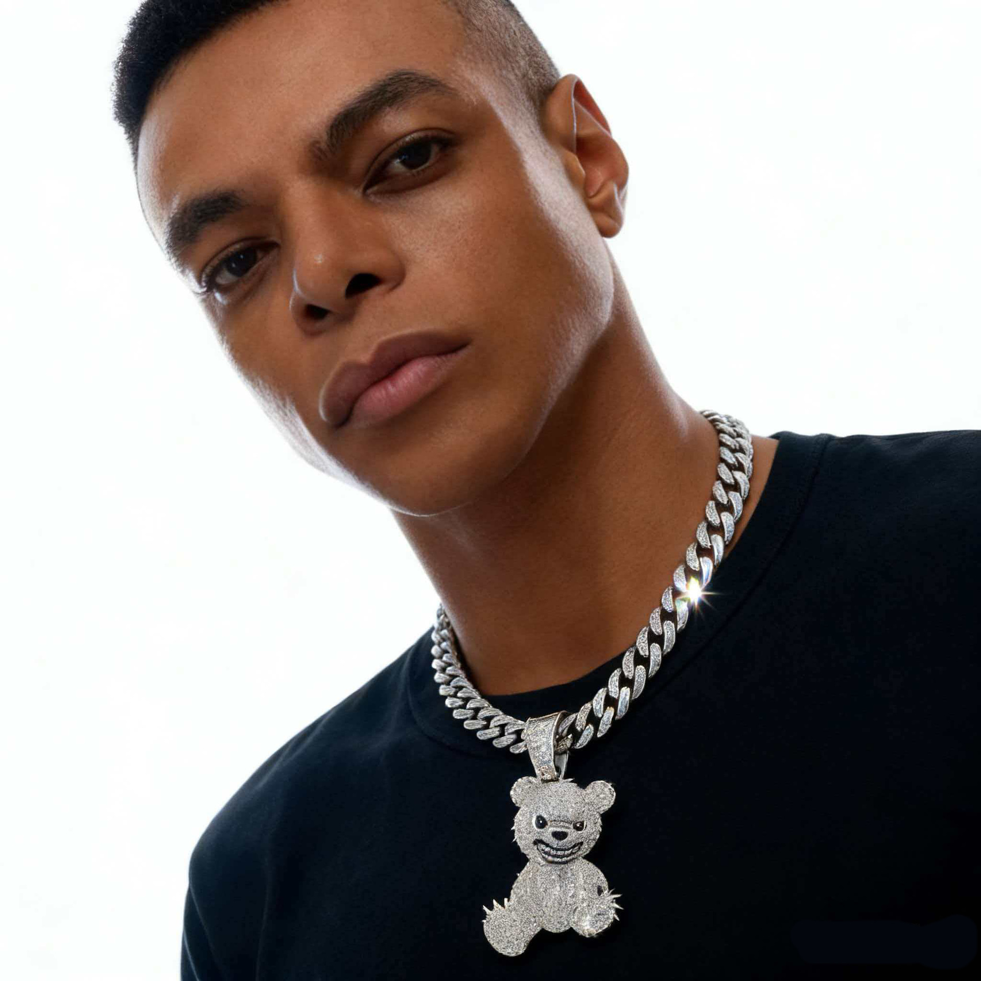 Ventas transfronterizas hiphop oso sonrisa colgante cadena cubana colgante de diamantes lleno club nocturno Bungee moda collar de rap masculino