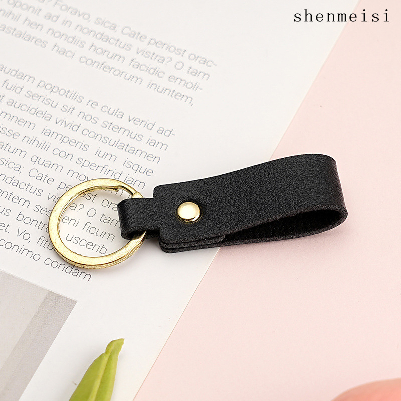 Keychain de cuero pu transfronterizo estilo simple de mano hebilla de cuero logotipo imprimible colgante de cuero llavero para hombres y mujeres