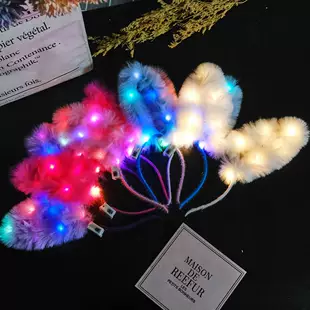 Ободок из меха норки с удлинёнными светящимися ушками кролика