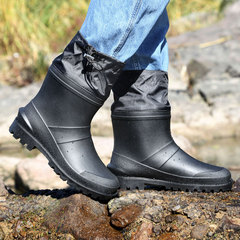 Men's Low-Top Waterproof Slip-Resistant Fishing Boot with Fleece Lining, Waterproof and Warm, Rubber Boot with Silicone Sole, Men's Mid-Top Rain Boots