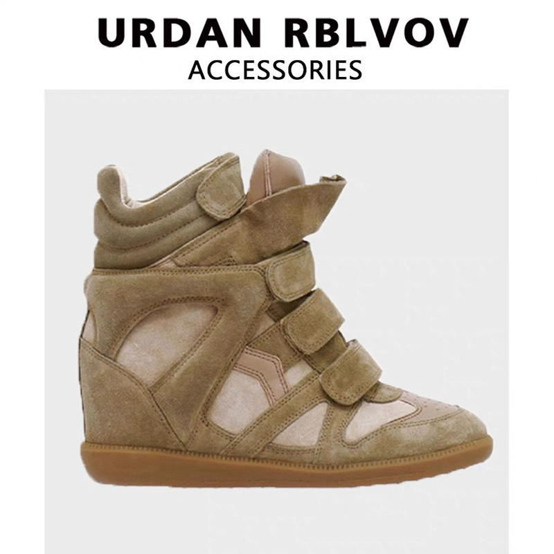 Binys European and American Style Magic Tape Invisible Height-Increasing Women's Shoes 8cm Wedge Heel Color-Blocking Sports Casual Shoes Genuine Leather High-Top Shoes