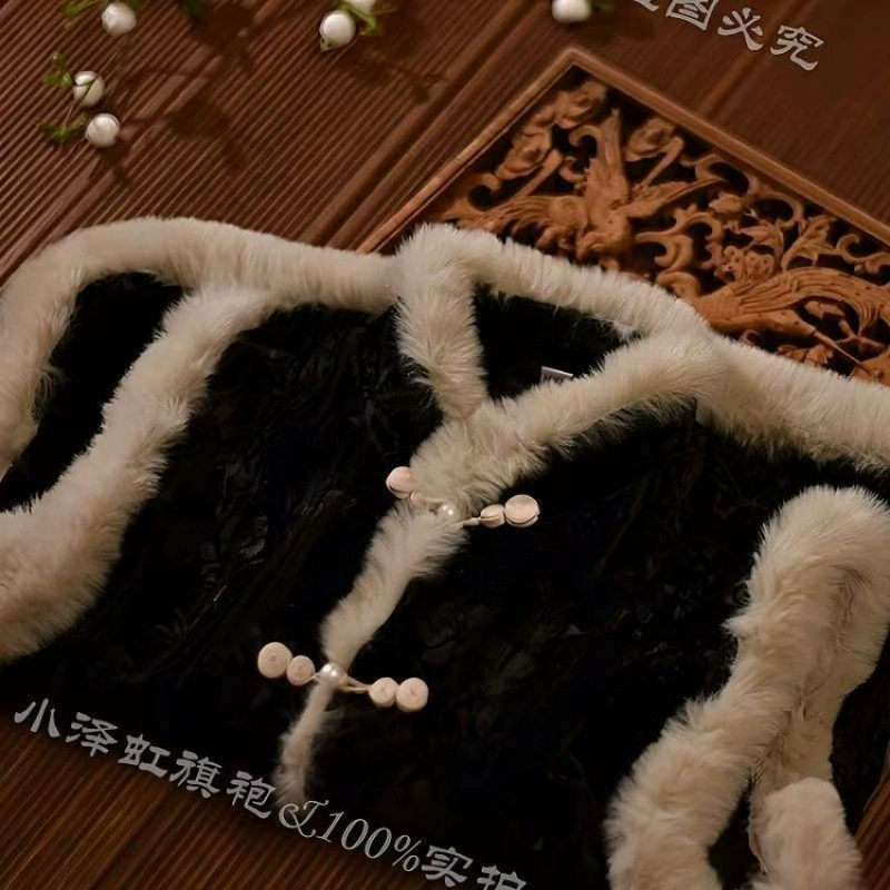 Retro cheongsam, black warm vest sleevless, jacket, Chinese style