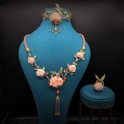 珠宝首饰镶嵌宝石项链 高端原创设计时尚宴会套装手链戒指项圈|ms