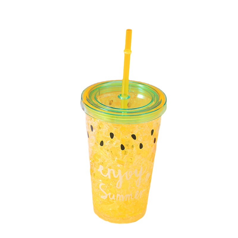 Personalidad creativa moda hielo trituración taza mujer estudiante verano beber taza Linda taza de plástico fresco paja taza de agua
