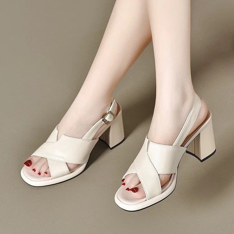 Cross-Border High-Heeled Sandals for Women 2025 New Summer Small Thick-Soled Fish Mouth Shoes with Hollow Back and Buckle High Heels Cross-Border High-Heeled Sandals for Women 2025 New Summer Small Thick-Soled Fish Mouth Shoes with Hollow Back and Buckle High Heels
