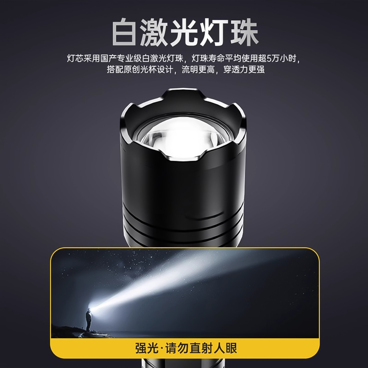 Flashlight with Strong Led Light, Rechargeable, Ultra-Bright, Long-Lasting, Long-Range, Small, Mini, Portable, Durable for Home and Outdoor Use, Xenon
