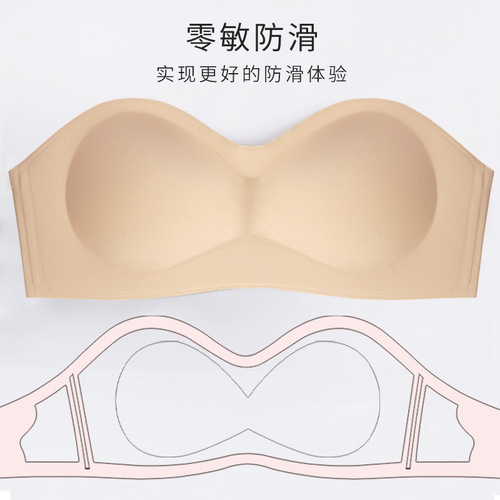 5A Antibacterial Anti-Slip Strapless Underwear Women's Small Breast Gathering Summer Thin Seamless Tube Top Invisible Jelly Bra
