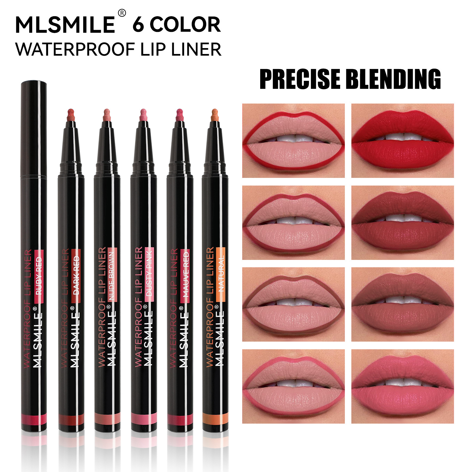 跨境专供不沾杯勾勒唇形葫芦头唇线笔 6色直液式持久不脱妆口红笔