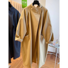欧货爆款高级立领2025春季大码女装休闲宽松中长款小个子风衣外套