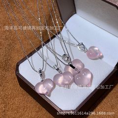 天然粉晶愛ペンダントネックレスS925銀モザイク屁桃ネックレス万能ボタンハート型diy部品卸売り