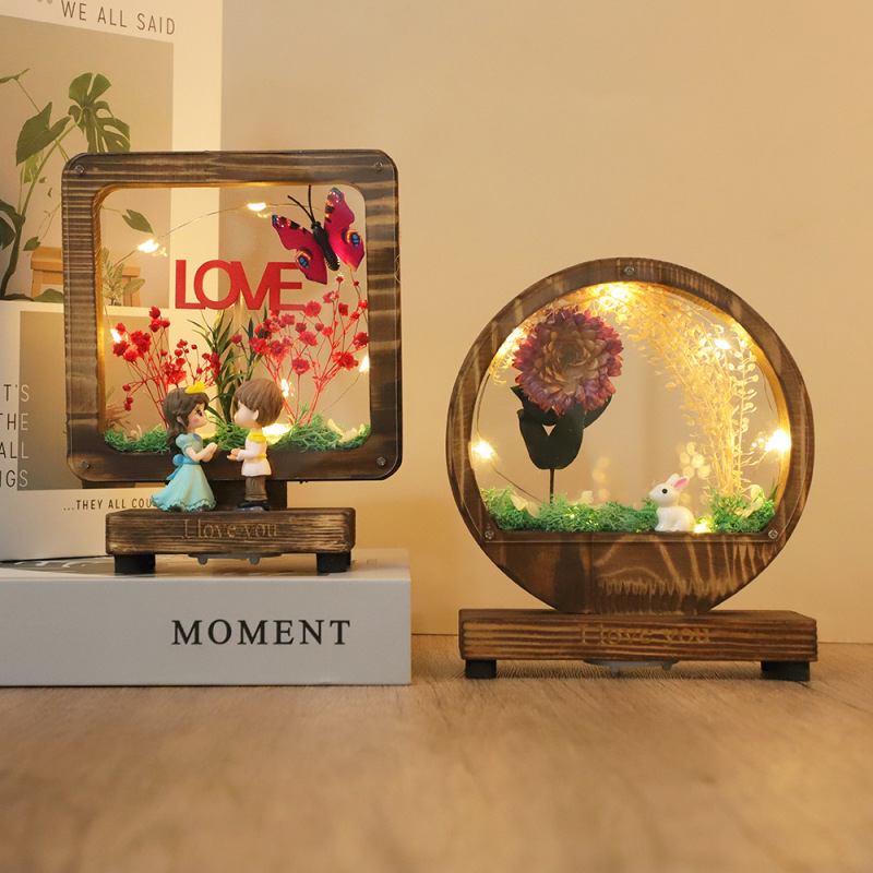 木製の卓上装飾品、文化的で創造的な工芸品、景勝地のプリザーブドフラワー、ドライフラワーブーケ、ナイトライト、木彫りランプ|undefined