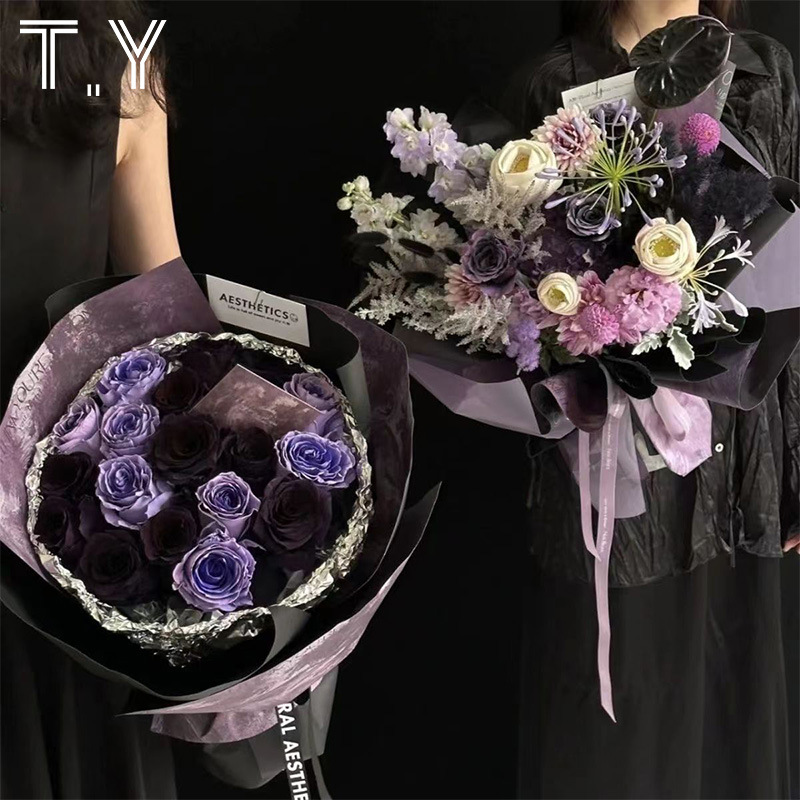 七夕新款紫色星空爱恋鲜花包装纸乌梅子酱花束纸浪漫包花纸资材