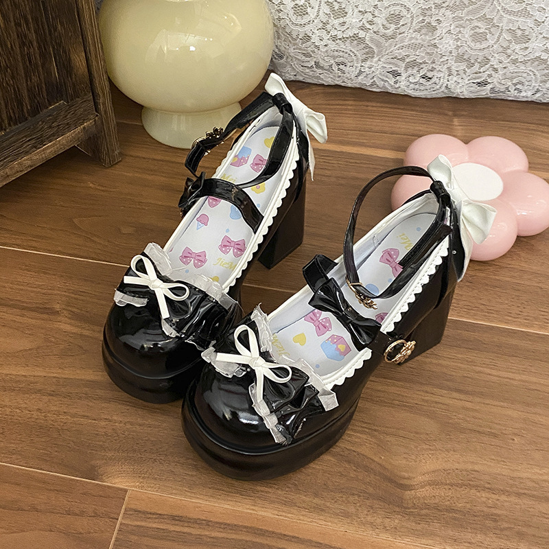 可爱甜美洛丽塔鞋子防水台高跟鞋日系仙女风气质蝴蝶结配裙子单鞋|undefined