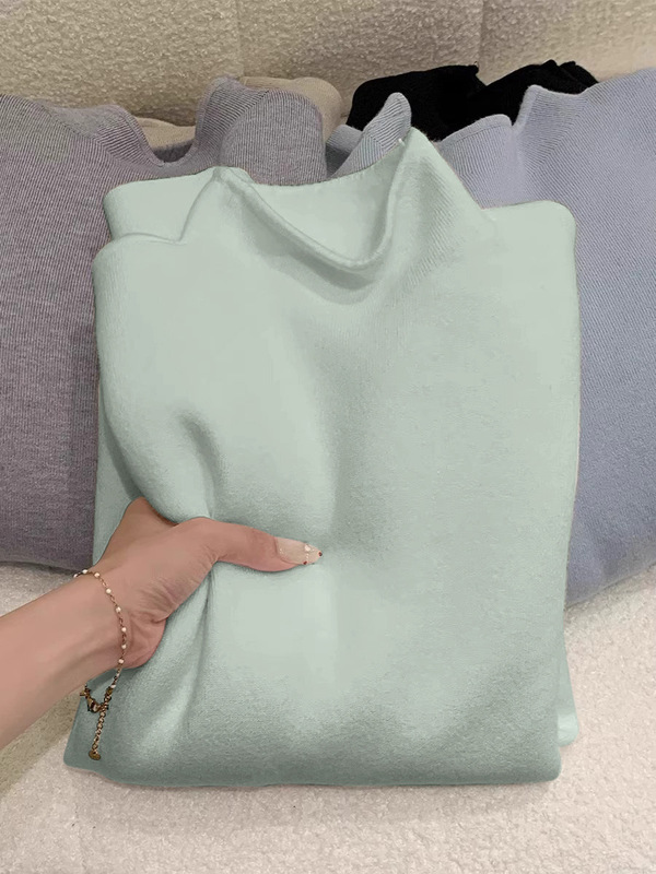 豆绿色半高领软糯针织衫女秋冬季毛衣内搭打底衫修身正肩显瘦上衣|undefined