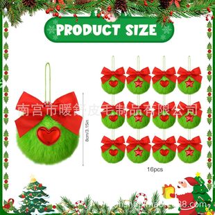 Cross-Border Hot-Selling Spot Christmas Tree Decoration Bow Love Five-Pointed Star Plush Ball Fluorescent Green Long Rope Pendant