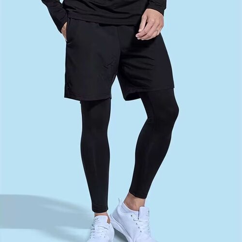 Men's 2-in-1 Spring and Autumn Sports Long Pants for Running, Basketball Training, Fitness, and Casual Wear with Quick-Drying and Elastic Properties