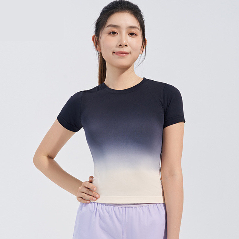 Verano nuevo deporte frío gradiente al aire libre yoga acondicionamiento físico mangas cortas delgado running overhead camiseta