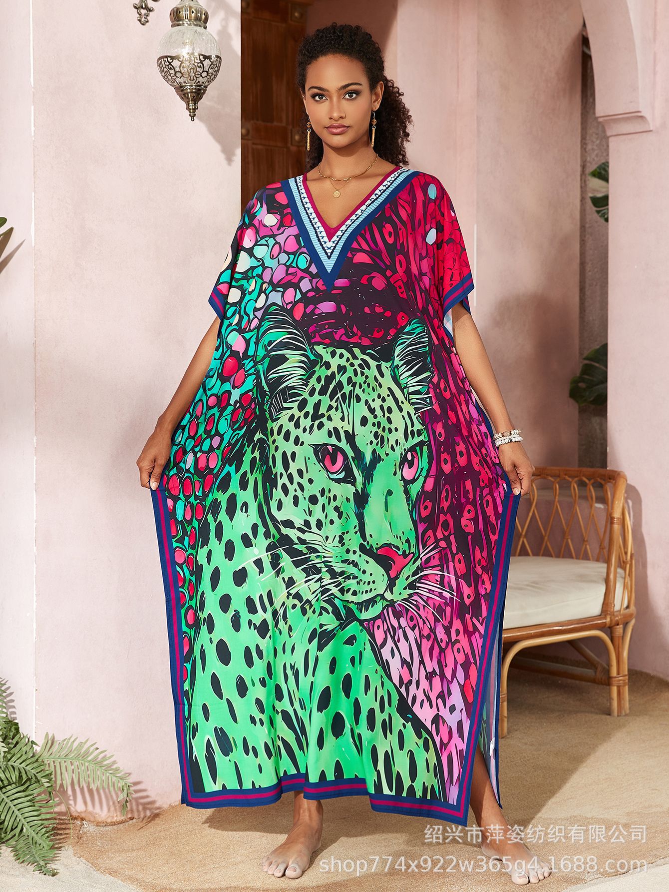 Transfronterizo Europa y América nueva blusa de bikini impresión de posicionamiento cubierta de playa bañador de vacaciones con chal 5D352-1