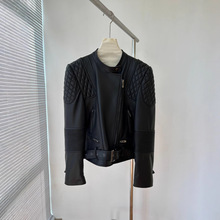 2025秋冬新款时尚帅气绵羊皮菱格显瘦修身机车真皮皮衣夹克外套女