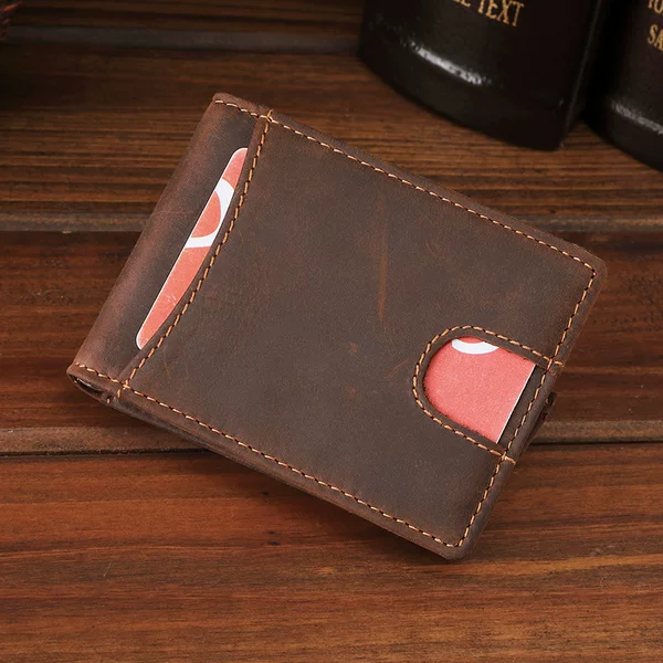 Wallet European and American Retro Style Men's Cash Holder with 4 Card Slots Short Card Holder Wallet Leather Texture Credit Card Anti-Magnetic