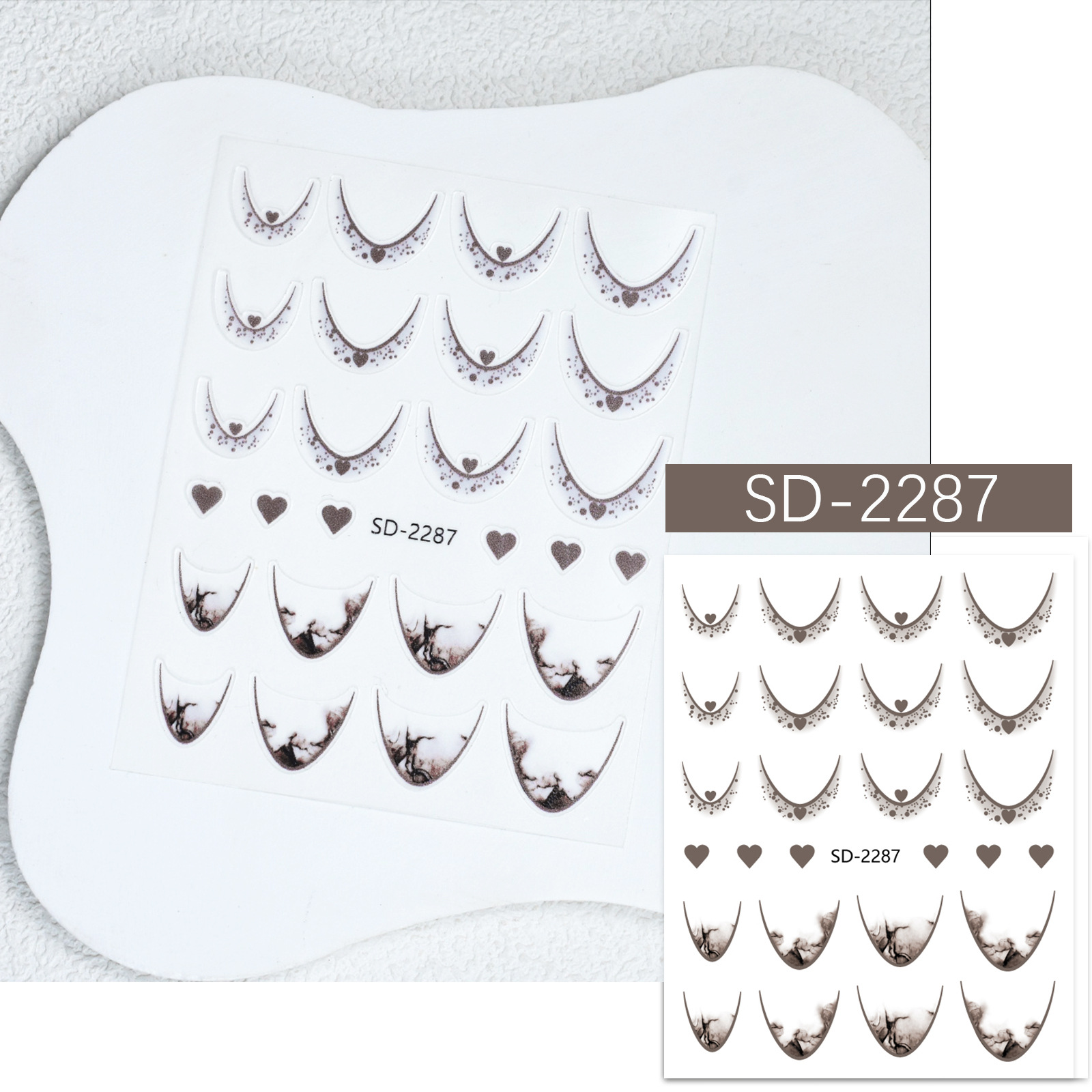 Nail Art French Red Red Nail Etiqueta engomada hueca Plantilla de degradado de inyección de tinta Etiqueta auxiliar Nueva línea de pegatina decorativa de sonrisa