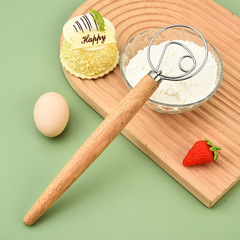 Stainless steel beating coil whisker home use wooden handle manual cream dough flour mixing rod baking tool