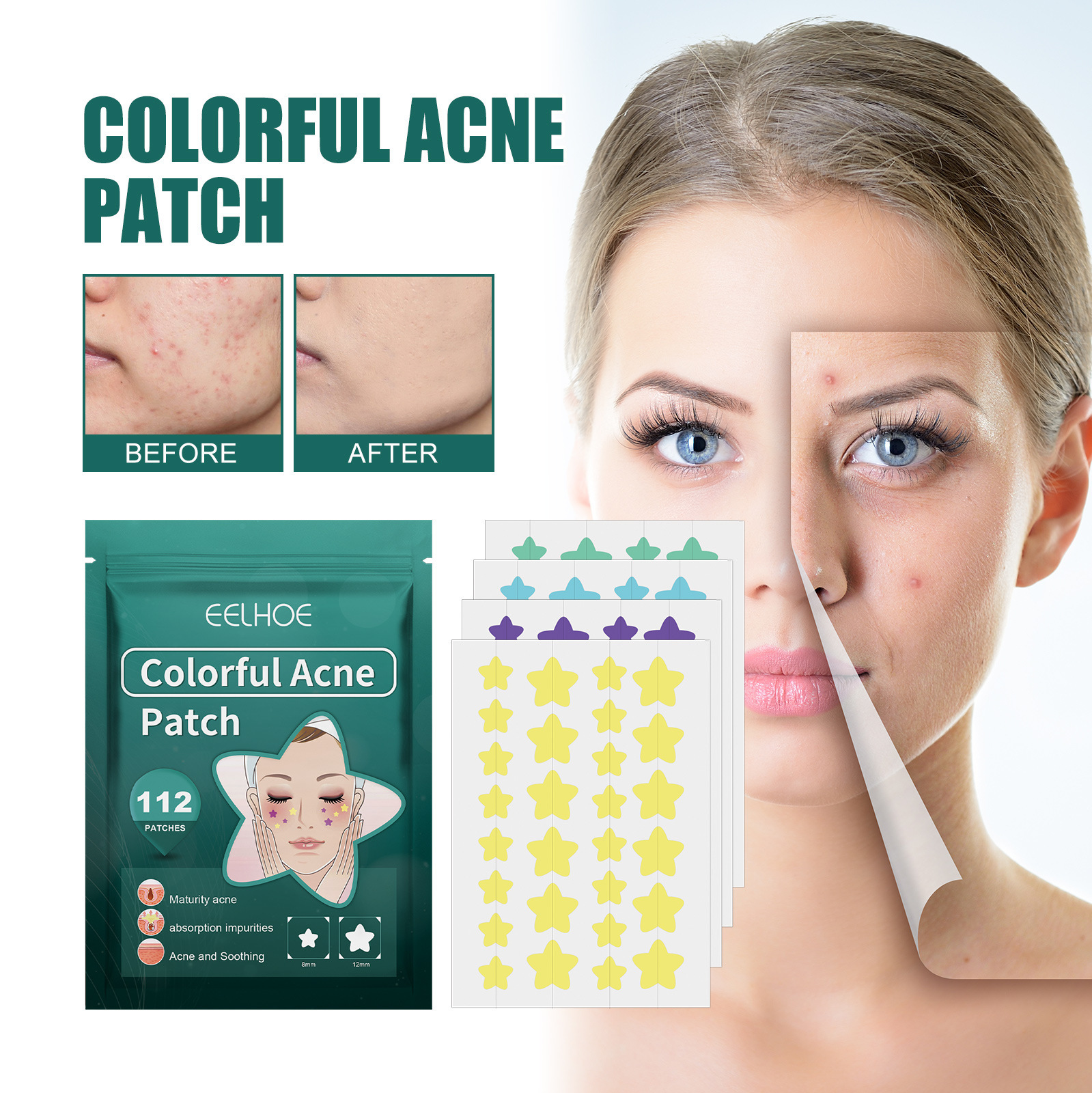 Star shaped patch for lightening spots, marks, cleaning, closing, covering, and repairing acne patches_voghion.com