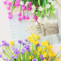 廠家直供滿天星假花栽綠植塑料花仿真7叉春草玫瑰花水仙花小草