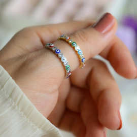 纯银邪眼戒指 开口戒指 月光石 焦虑水晶 祖母绿戒指 可叠戴戒指